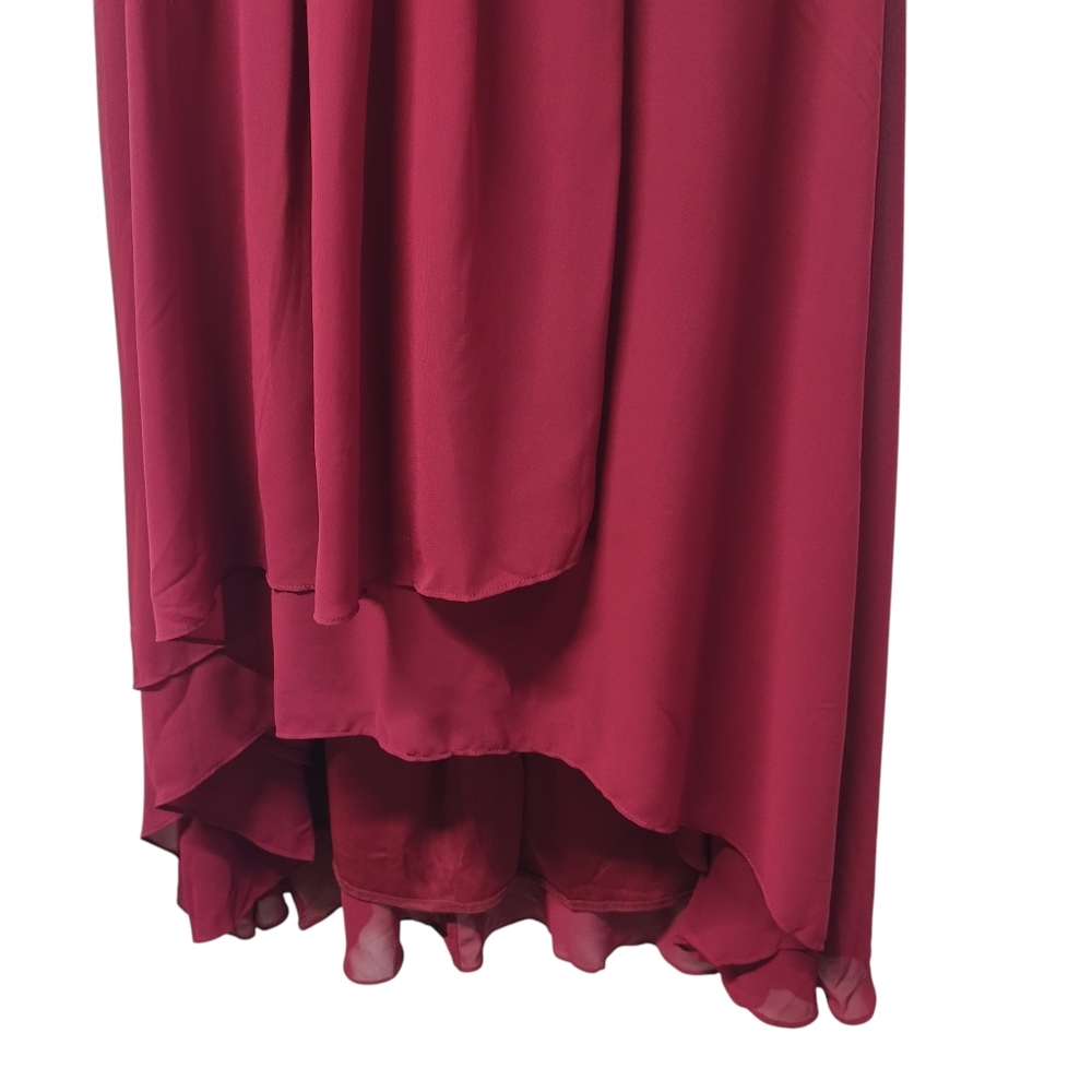 Ever Pretty Burgundy Chiffon Midi Dress US 8 V-Neck Ruffle Sleeves Size L NWT - Picture 7 of 11